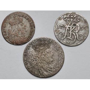 August III Sas, Trojaki i Szóstak 1754-1755 - zestaw (3szt)