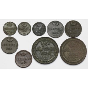 Połuszki, Dienieżki i 2 kopiejki 1851-1861 BM, Warszawa - zestaw (9szt)