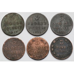 3 grosze 1817-1840 - zestaw (6szt)