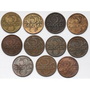5 groszy 1923-1939 - zestaw (11szt)