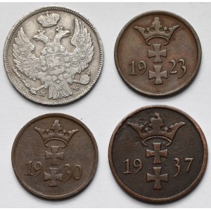 1 i 2 fenigi Wolne Miasto Gdańsk i 1 złoty 1840 MW (4szt)