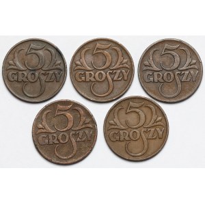 5 groszy 1925-1931 - zestaw (5szt)