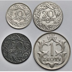 10-20 groszy i 1 złoty 1923-1929 - zestaw (4szt)