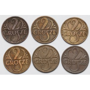 2 grosze 1925-1939 - zestaw (6szt)