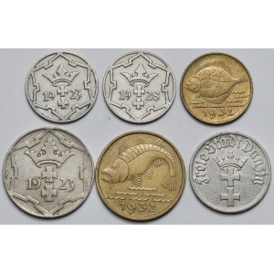 Gdańsk, 5-10 fenigów i 1/2 guldena 1923-1932 - zestaw (6szt)