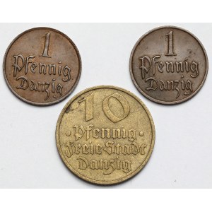 Gdańsk, 1-10 fenigów 1926-1932 - zestaw (3szt)