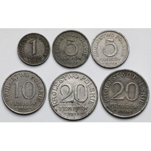 Królestwo Polskie, 1-20 fenigów 1917-1918 - zestaw (6szt)