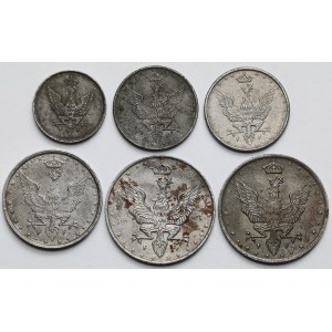 Królestwo Polskie, 1-20 fenigów 1917-1918 - zestaw (6szt)
