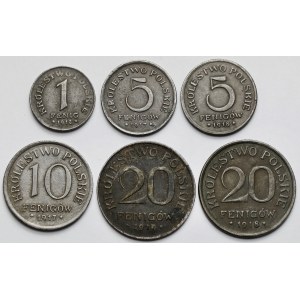 Królestwo Polskie, 1-20 fenigów 1917-1918 - 2x double die (6szt)