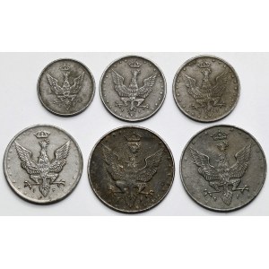 Królestwo Polskie, 1-20 fenigów 1917-1918 - 2x double die (6szt)