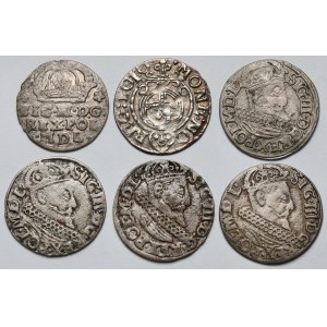 Zygmunt III Waza, Trojaki, Półtorak i Grosz - zestaw (6szt)