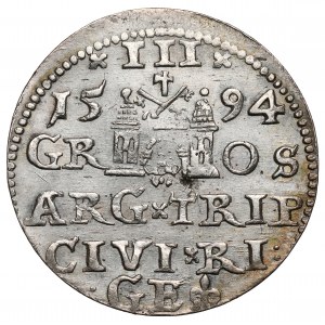 Zygmunt III Waza, Trojak Ryga 1594 - z lilią - gładkie