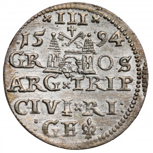Zygmunt III Waza, Trojak Ryga 1594 - z lilią - zdobione