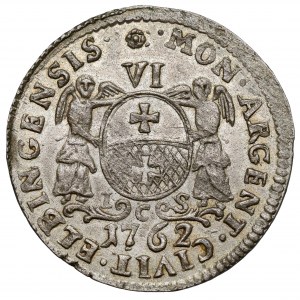 August III Sas, Szóstak Elbląg 1762 ICS - z ANIOŁAMI