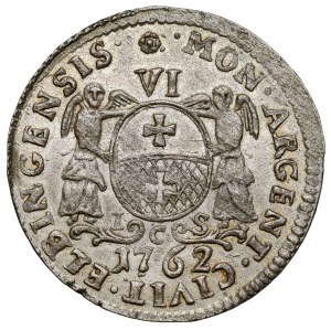 August III Sas, Szóstak Elbląg 1762 ICS - z ANIOŁAMI