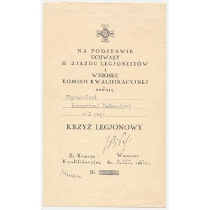 Legitymacja do Krzyża Legionowego 1931 [8202]