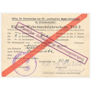 Okupacja, Dokument Demobilizujący Członka Armii Polskiej 1940