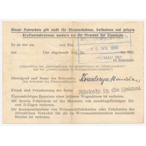 Okupacja, Dokument Demobilizujący Członka Armii Polskiej 1940