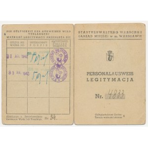 Okupacja - Warszawa, Legitymacja Zarządu Miejskiego - dla Nakładaczki 1942-1943