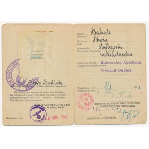 Okupacja - Warszawa, Legitymacja Zarządu Miejskiego - dla Nakładaczki 1942-1943
