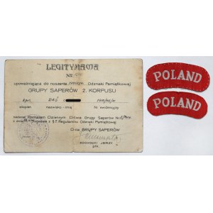 PSZnZ, Legitymacja do Odznaki Grupy Saperów 2 Korpusu + 2 naszywki Poland - zestaw