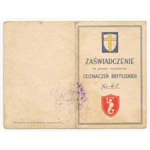 PSZnZ, Legitymacja po Kapralu - Gwiazda za Wojnę 1939-45 i Gwiazda Italii