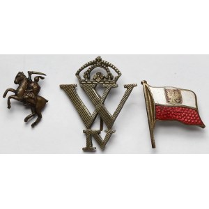 II RP, Zestaw wpinek - w tym inicjał 26 Pułku Artylerii Lekkiej im. Władysława IV (3szt)