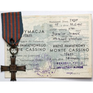 PSZnZ, Krzyż Monte Cassino [15653] + legitymacja - dla sierżanta