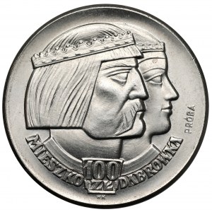 Próba NIKIEL 100 złotych 1960 Mieszko... głowy - mały orzeł