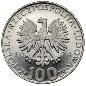Próba NIKIEL 100 złotych 1974 Skłodowska-Curie - duży orzeł