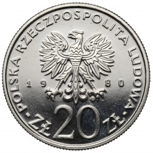 Próba NIKIEL 20 złotych 1980 Dar Pomorza - napis w odcinku