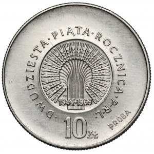 Próba NIKIEL 10 złotych 1969, 25. rocznica PRL - duże napisy