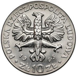 Próba NIKIEL 10 złotych 1965, VII wieków Warszawy - Nike, z herbem