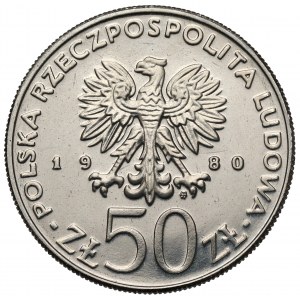 Próba NIKIEL 50 złotych 1980 Chrobry - napis pod