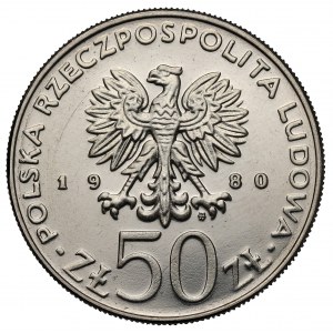 Próba NIKIEL 50 złotych 1980 Chrobry - napis nad