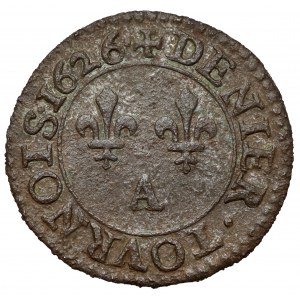 Francja, Ludwik XIII, Denar turoński 1626-A, Paryż