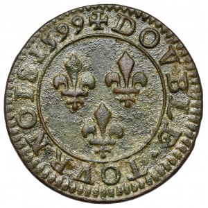 Henryk IV, Podwójny denar turoński 1599-A, Paryż