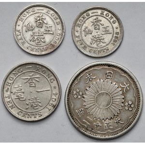 Hong-Kong i Japonia, 5-10 centów i 50 sen - zestaw (4szt)