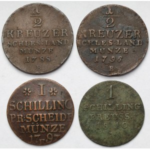 Wrocław i Prusy, 1/2 krajcara i szelągi 1788-1810 - zestaw (4szt)