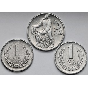 1-5 złotych 1958-1967 - rzadkie - zestaw (3szt)