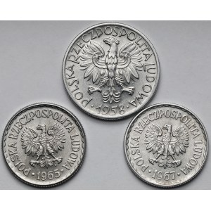 1-5 złotych 1958-1967 - rzadkie - zestaw (3szt)