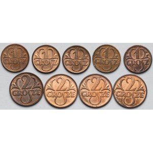 1-2 grosze 1936-1938 - piękne - zestaw (9szt)