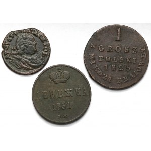 Szeląg, dienieżka i grosz 1753-1851 - zestaw (3szt)