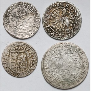 Polska Królewska, Półgrosz, Grosz, Półtorak i Szóstak - zestaw (4szt)