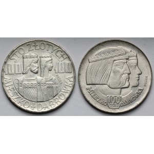 Próby SREBRO 100 złotych 1966 Mieszko i Dąbrówka - zestaw (2szt)