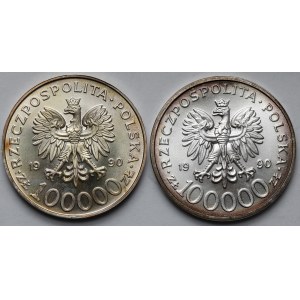 100.000 złotych 1990 Solidarność - odmiana A i C - zestaw (2szt)
