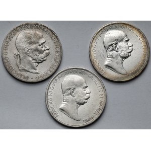 Austria, Franciszek Józef I, 5 koron 1900-1909 - zestaw (3szt)