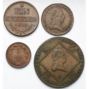 Austria, 1-30 krajcarów 1800-1891 - zestaw (4szt)