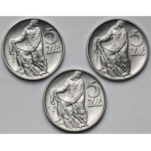 Rybak 5 złotych 1959-1973 - zestaw (3szt)