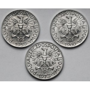 Rybak 5 złotych 1959-1973 - zestaw (3szt)